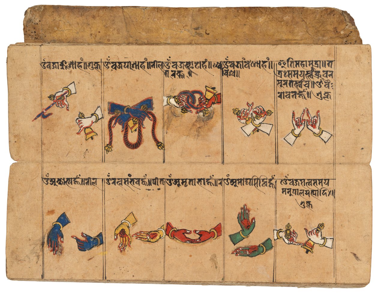 Um manuscrito de Thyasapu com ilustrações iconográficas de mudras, Nepal de School Nepalese