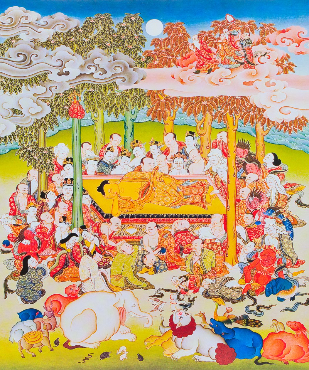 Imagem que representa o Buda do Nirvana (guache sobre pano) de School Nepalese
