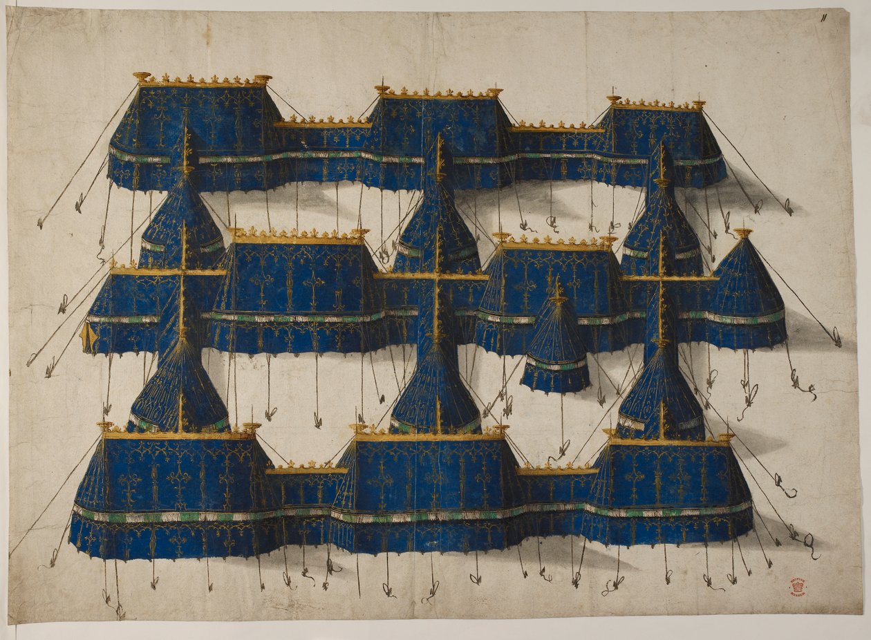 Desenho para um pavilhão real em azul e dourado, c.1520 (velino) de School Netherlandish