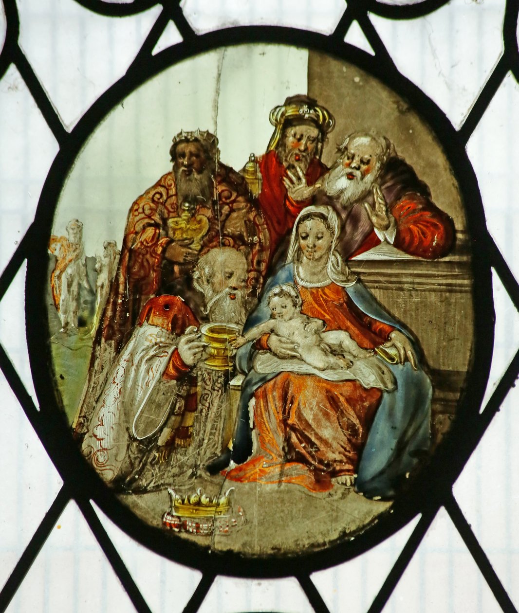 Roundel: A Adoração dos Reis Magos (vidro manchado) de School Netherlandish