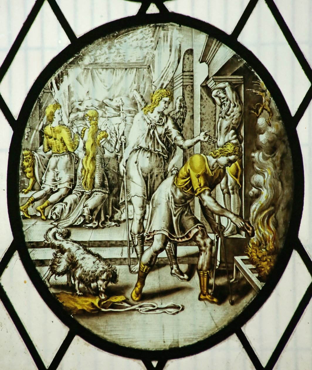Roundel: Tobias queima o fígado do peixe (vidro manchado) de School Netherlandish