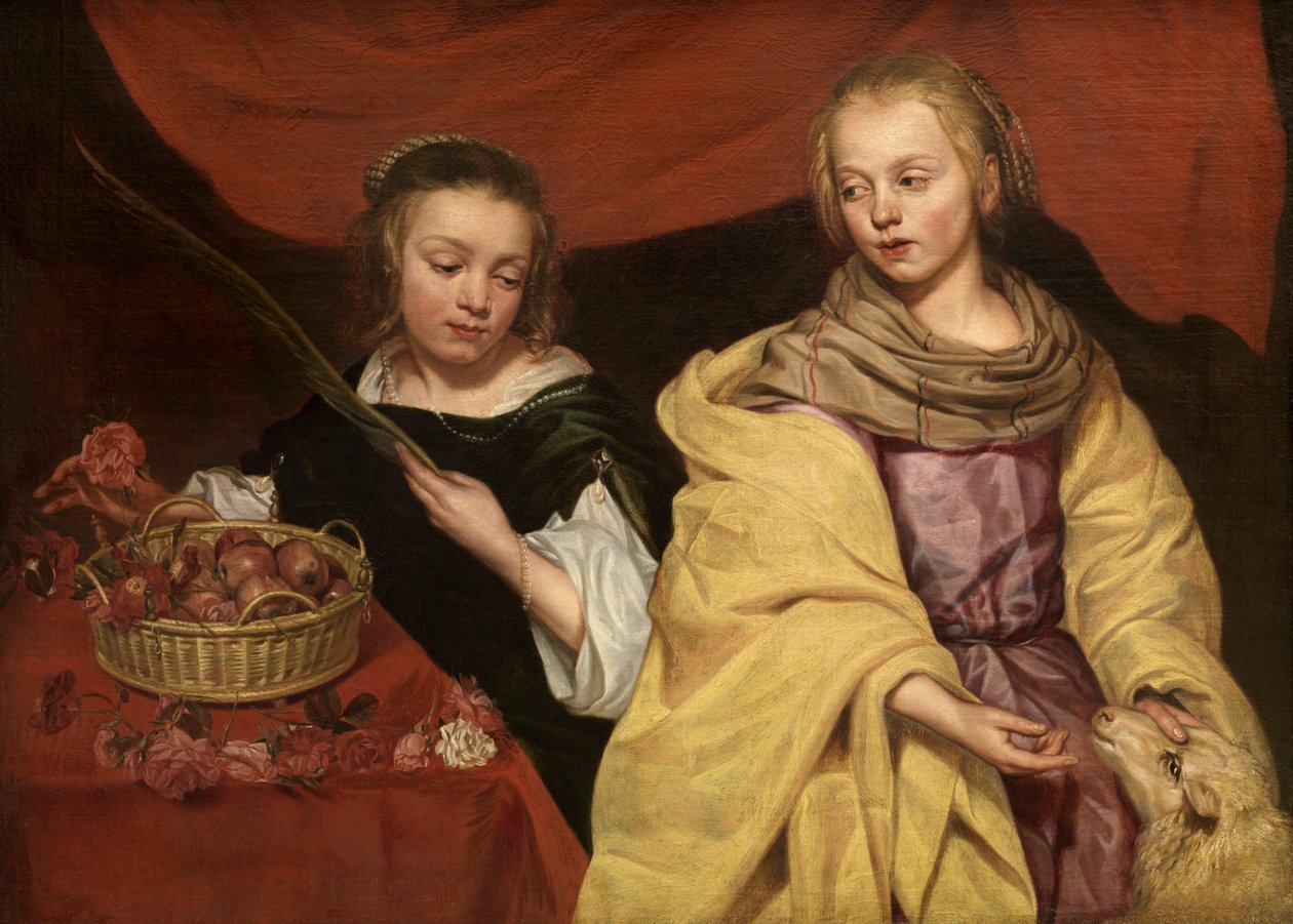 Os Santos Agnes de Roma e Dorothea de Cesareia (óleo sobre painel) de School Netherlandish