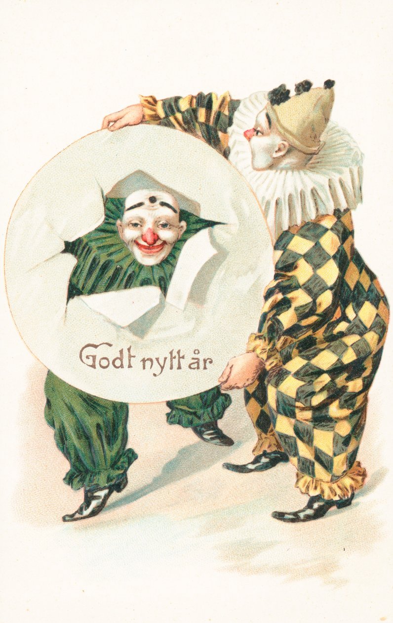 Cartão de Ano Novo da Noruega (litografia a cores) de School Norwegian