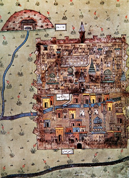 Mapa de Erzerum, Turquia c.1600 (cor litho) de School Ottoman