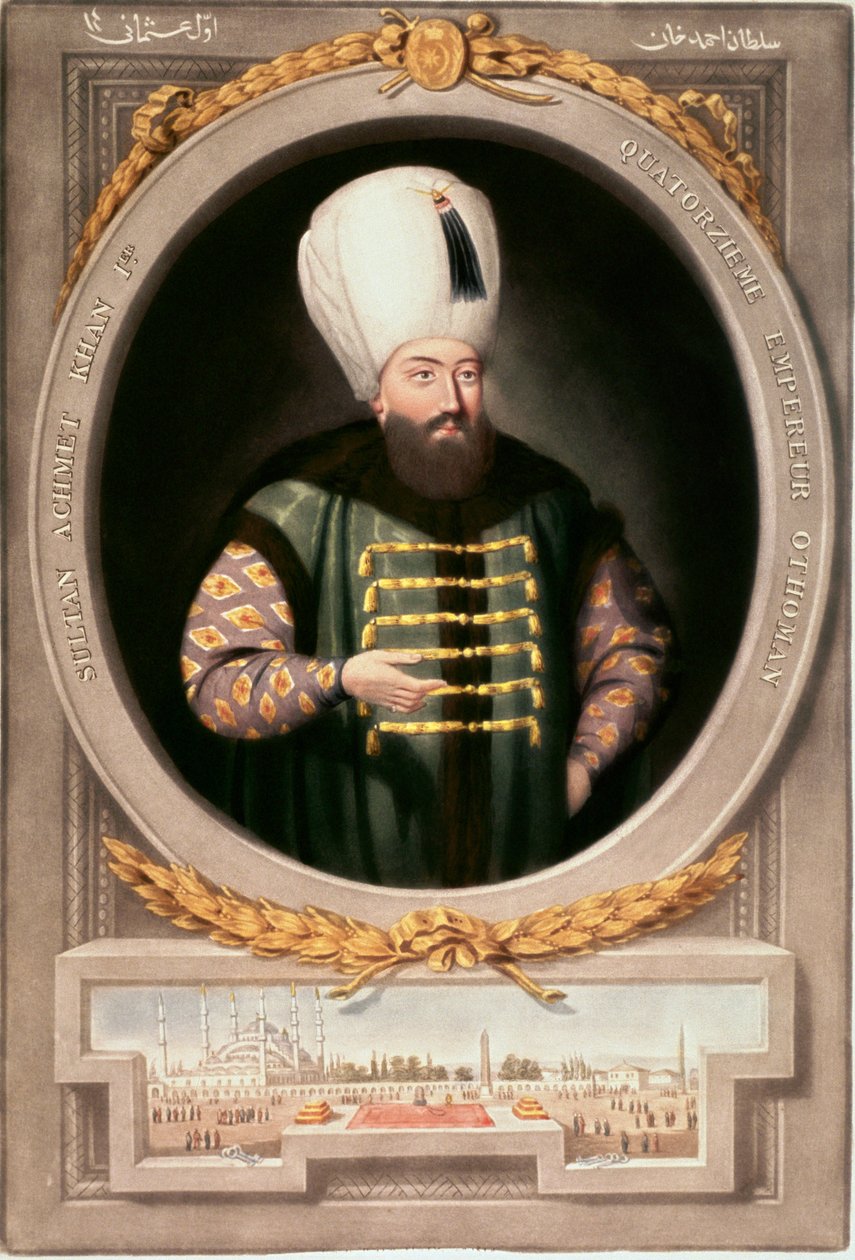 Império Otomano: Retrato do Sultão Ahmed I (1590-1617)" Biblioteca Miniatura do Museu Topkapi Sarayi Istambul de School Ottoman