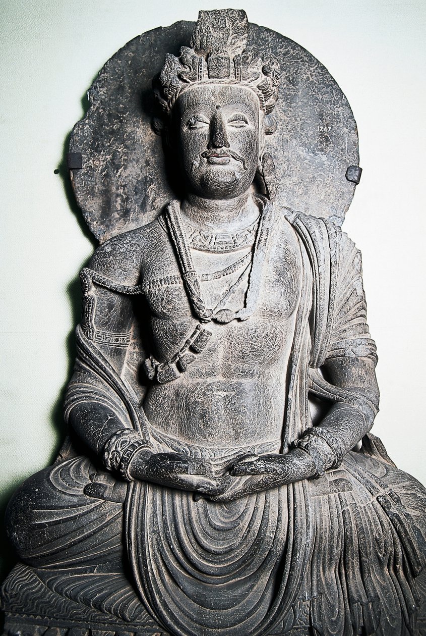 Escultura de pedra representando Buda, arte de Gandhara, Peshawar, Paquistão, de School Pakistani