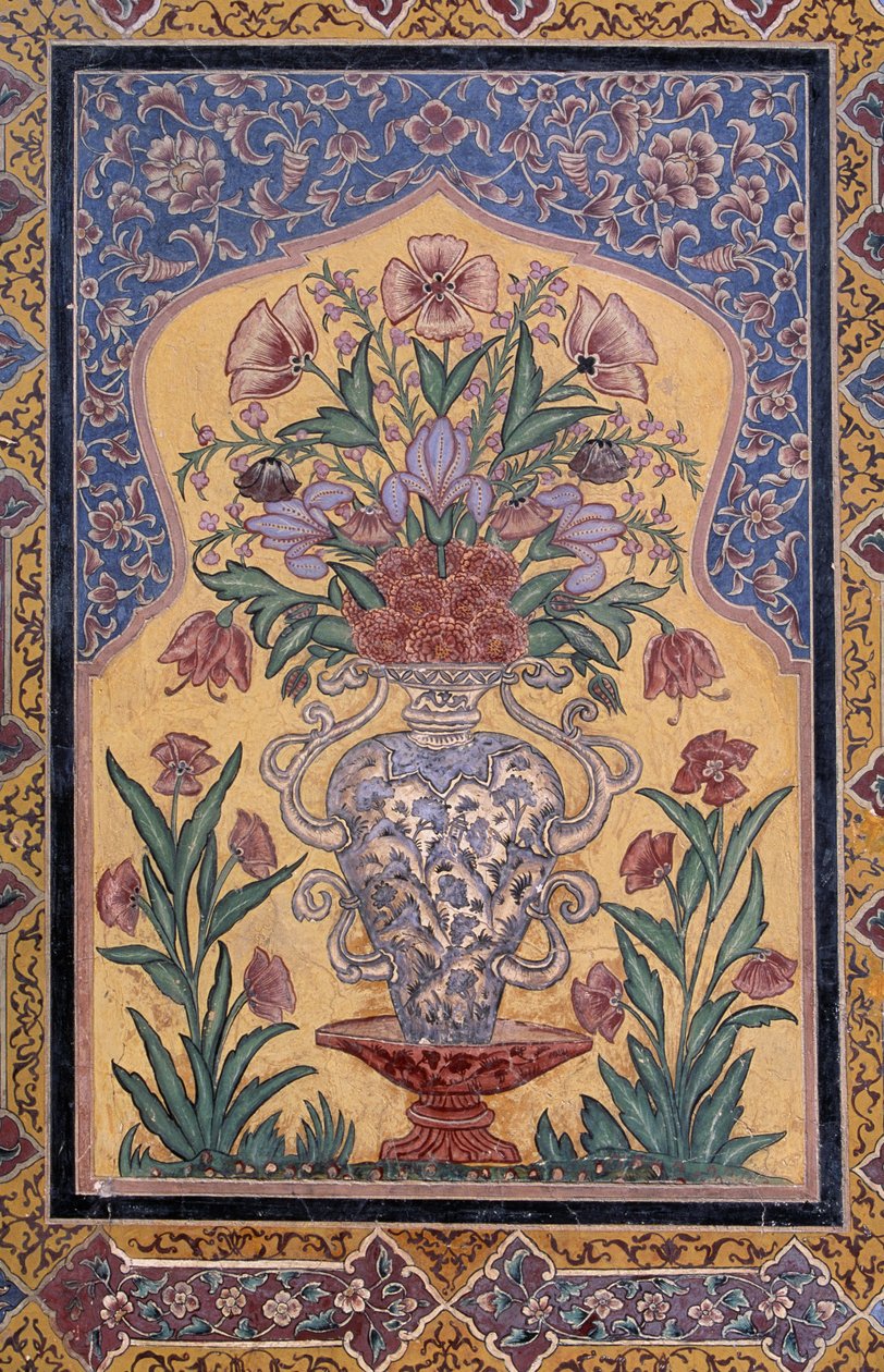 Vaso com flores, detalhe decorativo da Mesquita Wazir Khan (século XVII), Lahore, Punjab, Paquistão de School Pakistani