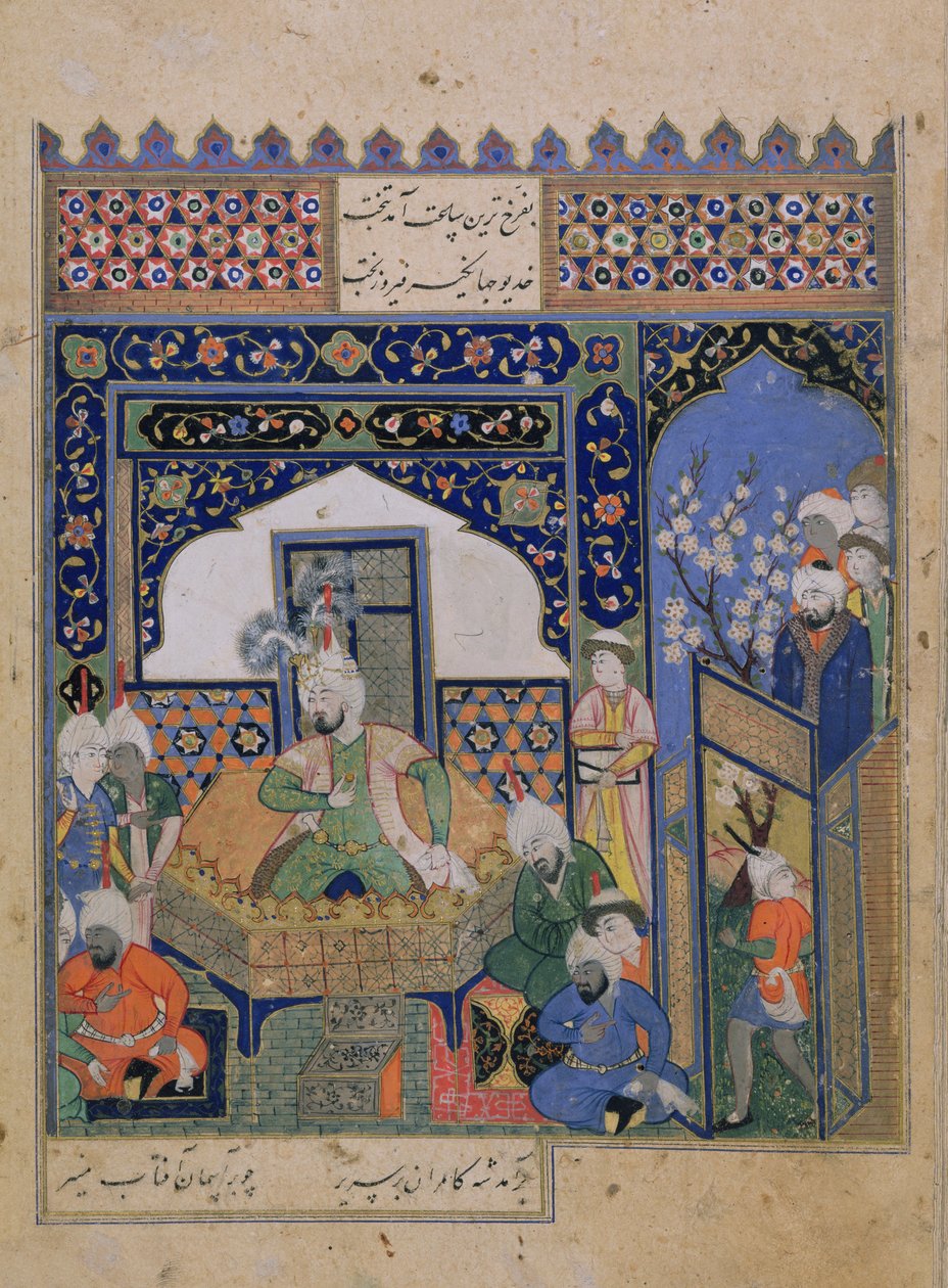 Or.2838 f.20v Timur entronizado em Balkh, persa (velino) de School Persian