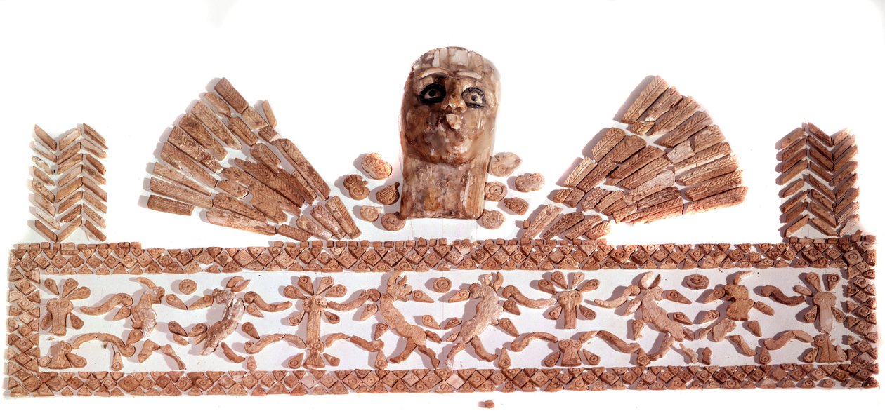 Arte persa: painéis em mosaico de marfim: animais emoldurados por uma árvore. Do site de Tchoga-Zanbil. 1320 AC. Paris, Museu do Louvre de School Persian