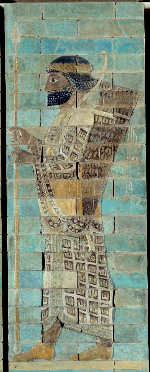 O friso dos arqueiros, do palácio de Dario I, rei da Pérsia, em Susa (século V aC). Parte inferior em relevo de tijolo enviado por e-mail. Paris, Museu do Louvre. de School Persian