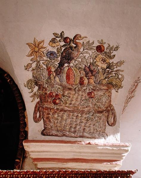 Cesto de flores do Patio de las Naranjas (mural) de School Peruvian
