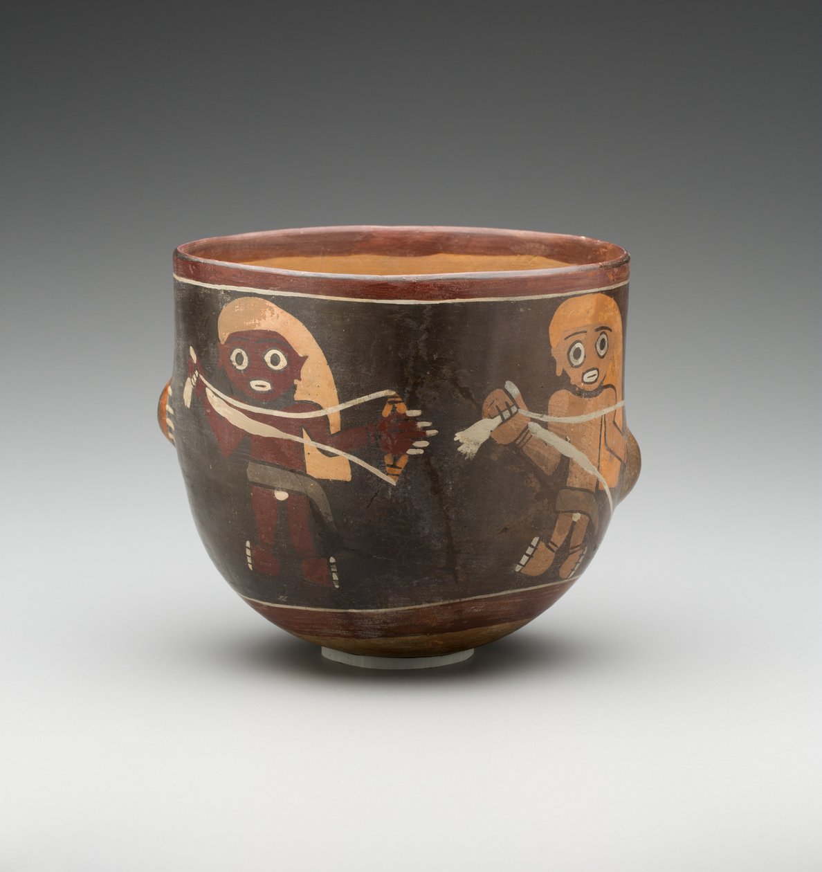 Tigela decorada com fiação de homens, Costa Sul de Nazca (pintada em terracota) de School Peruvian