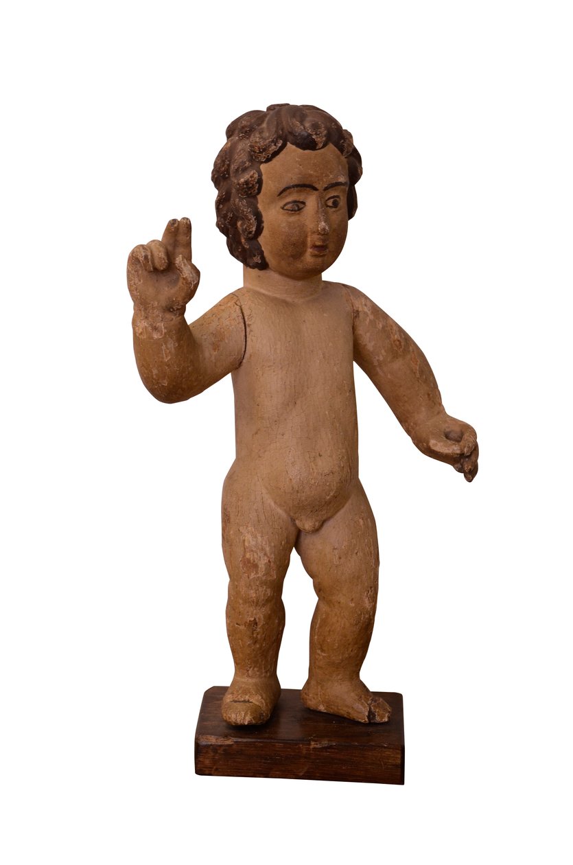 Escultura em madeira esculpida do Menino Jesus Cristo, c.1800 (madeira) de School Portuguese