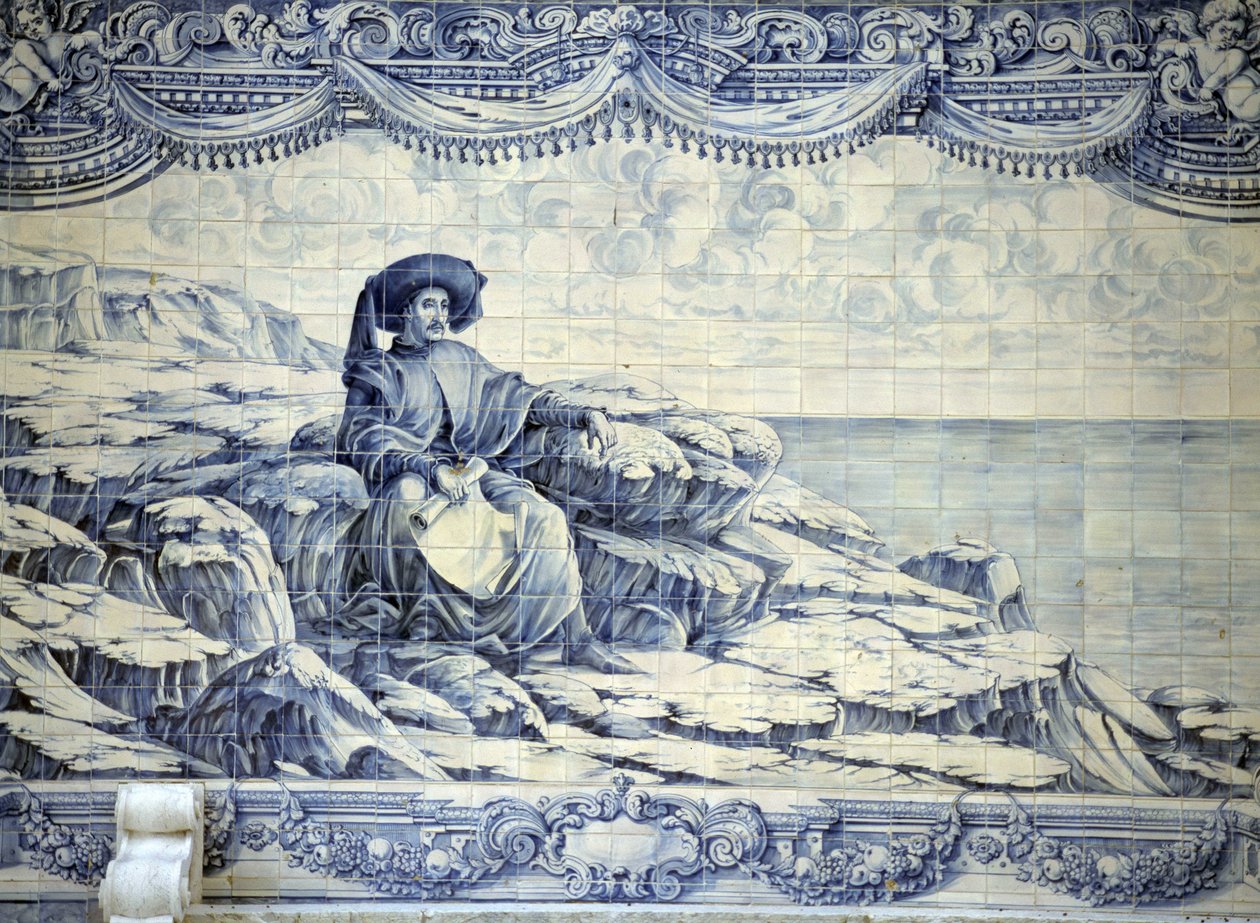 Henrique o Navegador, sentado, olhando para o mar - Azulejo dos arredores de Lisboa (Sintra). de School Portuguese
