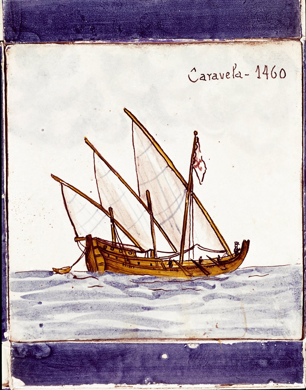 Representação de uma caravela da frota portuguesa (Desenho em cerâmica (azulejo) de School Portuguese