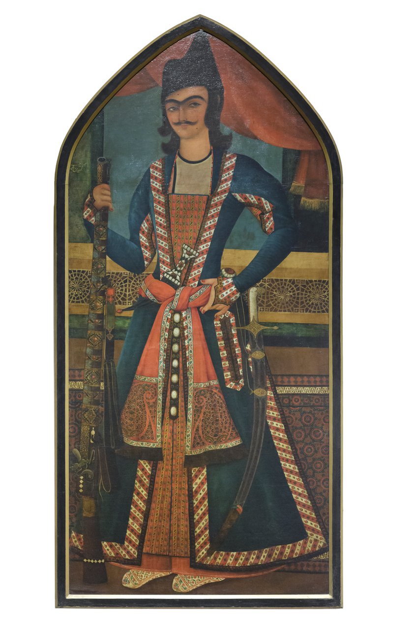 Um príncipe Qajar, possivelmente Bahram Mirza, Abolhassan (óleo sobre tela) de School Qajar
