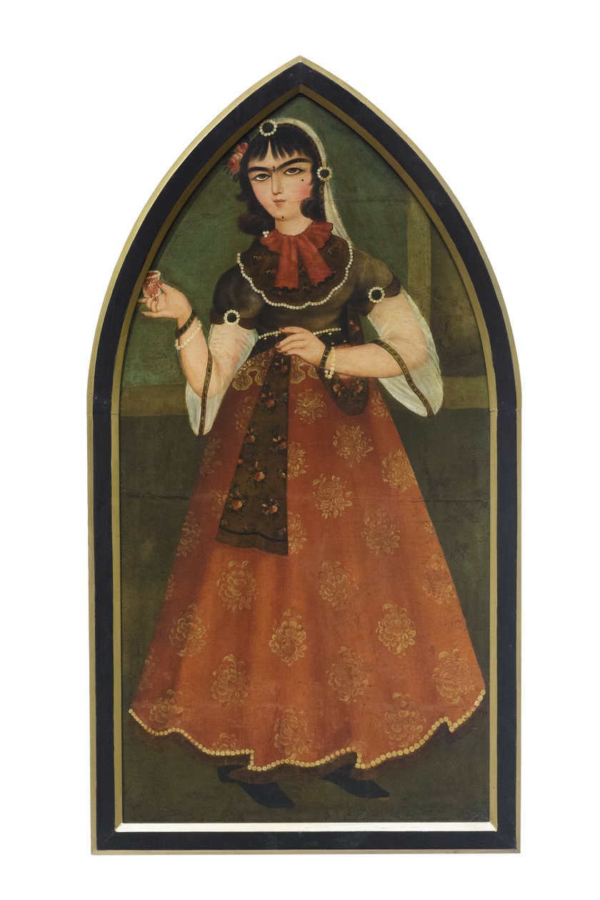Uma jovem mulher, por um seguidor de Mohammad Hassan, artista desconhecido (óleo sobre tela) de School Qajar