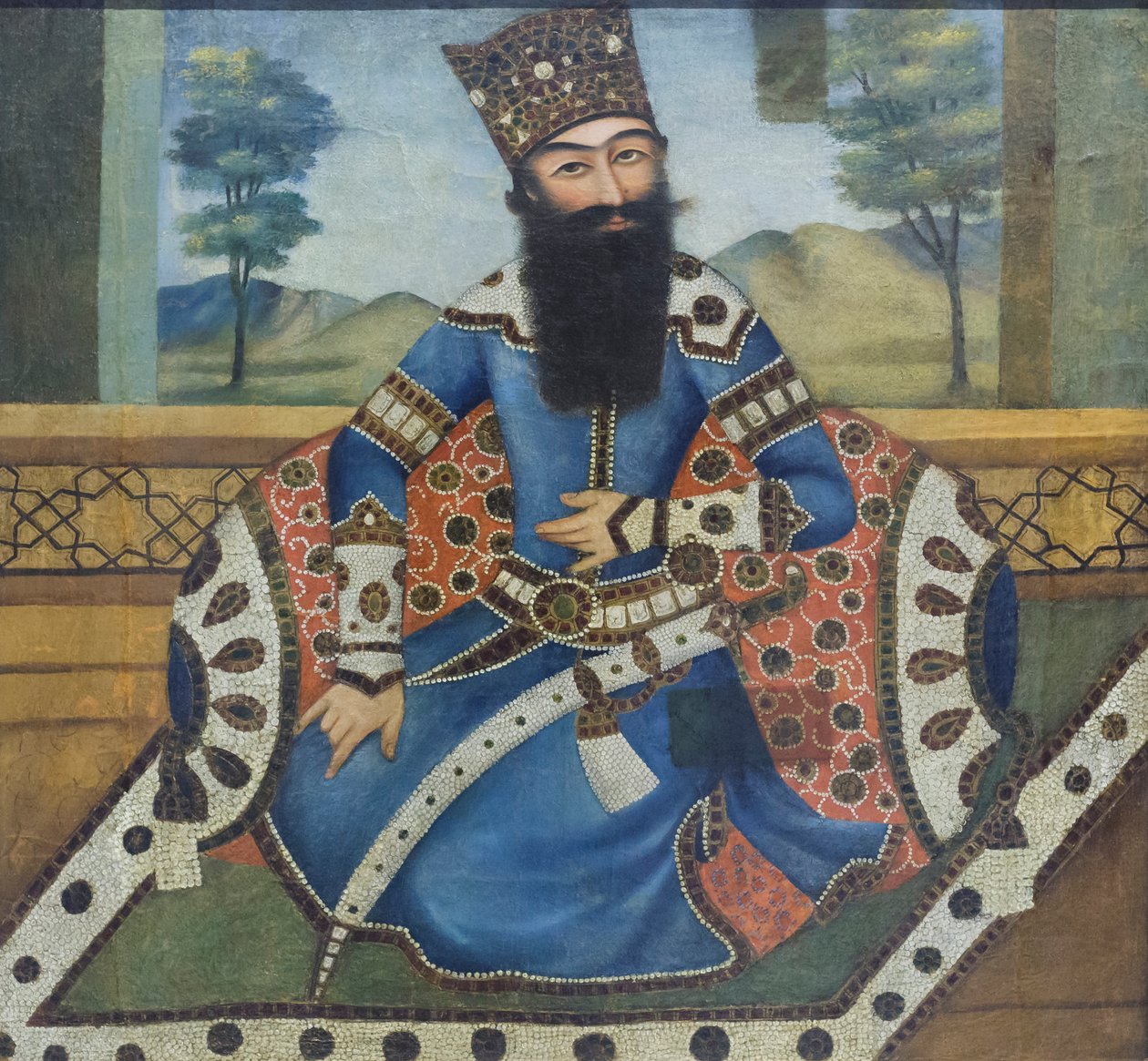 Retrato de Fath Ali shah, artista desconhecido (óleo sobre tela) de School Qajar