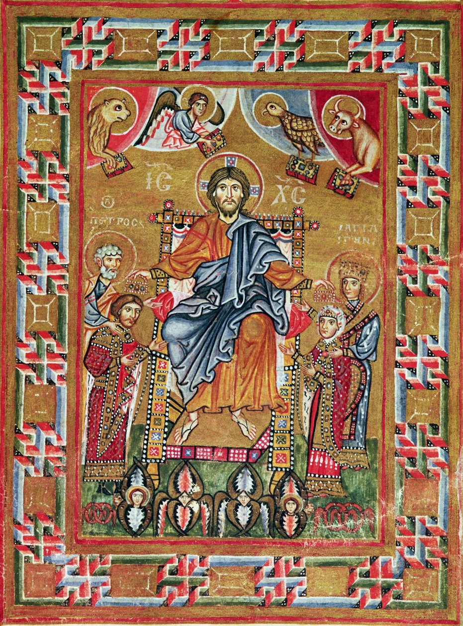 Cristo entronizado, do Saltério de Egbert, arcebispo de Trier (velino) de School Russian