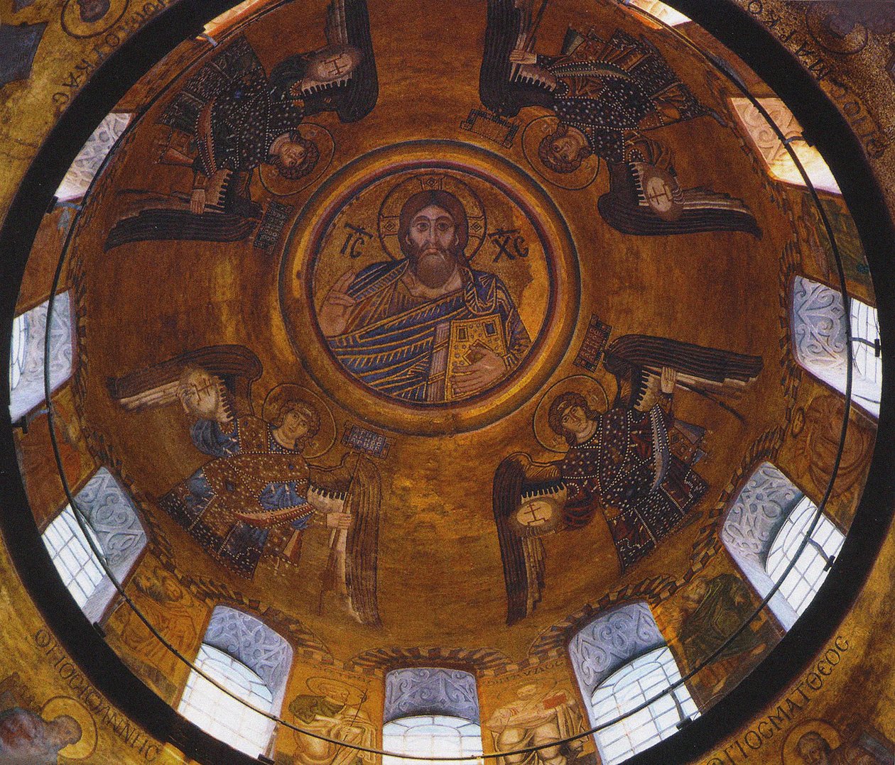 Cristo Pantocrator com Arcanjos (mosaico) de School Russian