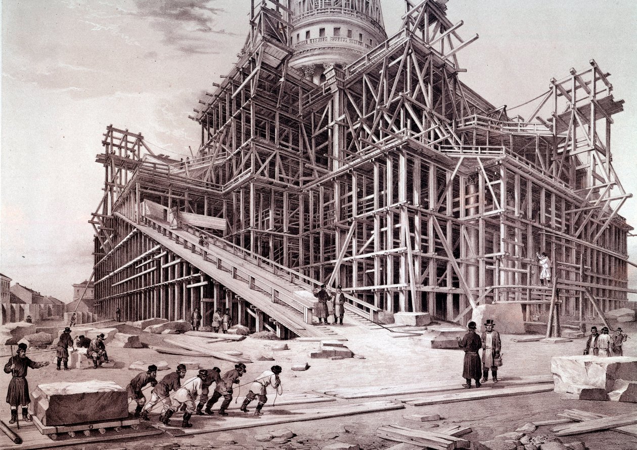 Construção da igreja do Palácio de Inverno (São Petersburgo). Pintura da Escola Russa de School Russian