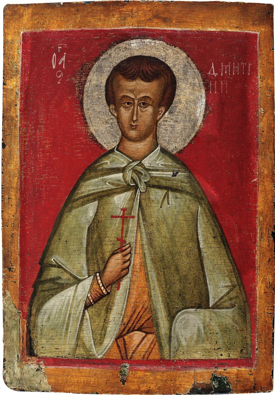 Demetrios de Thessalonique (Dimitrios, Dimitri ou Demetre, mártir vers 306) - São Demétrio de Tessalônica - ícone russo. Têmpera no painel de School Russian