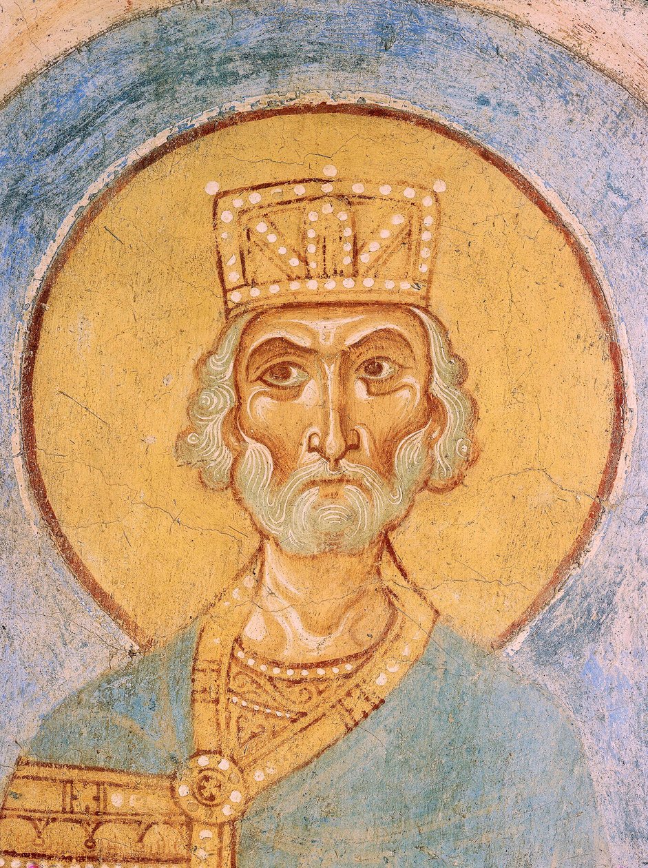 Rei David - Afrescos Russos Antigos - Século XII - Fresco - Igreja de São Jorge, Staraya Ladoga ©FineArtImages/Leemage de School Russian