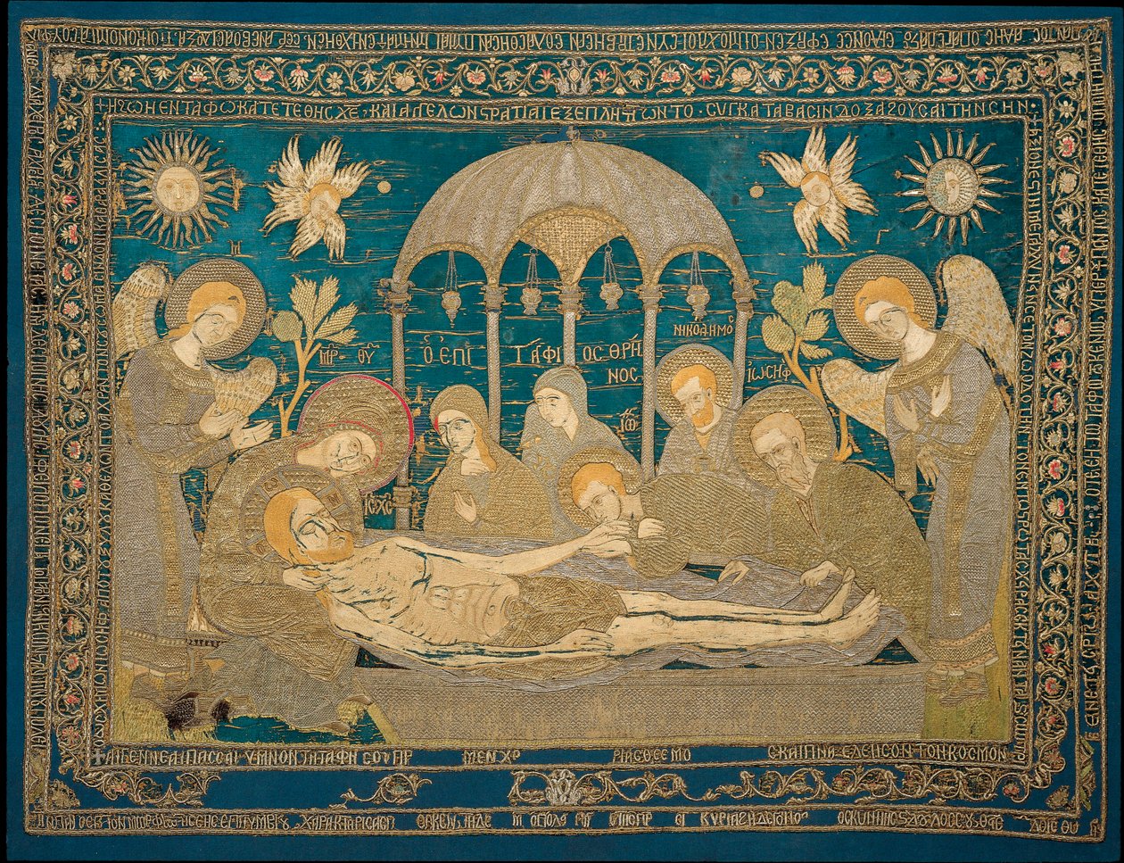 The Entombment - Bordado de lã de um autor russo anónimo de School Russian