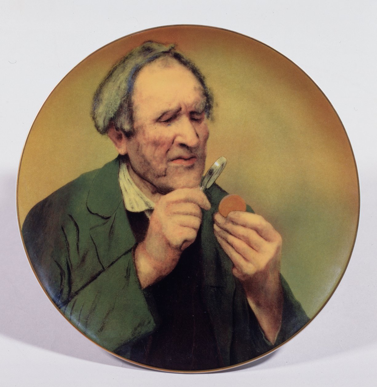O numismata. Porcelana pintada por um mestre russo, segunda metade do século XIX. Arte russa, artes aplicadas. Colecção privada. de School Russian