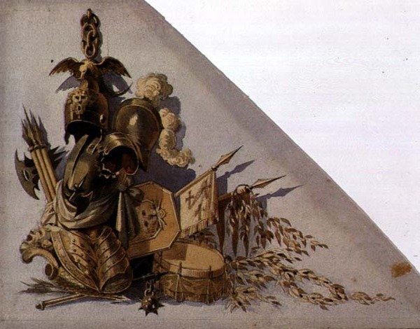 Neo-Classical Trophies of Arms: Europe, c.1825 (aguarela sobre papel) de School Russian