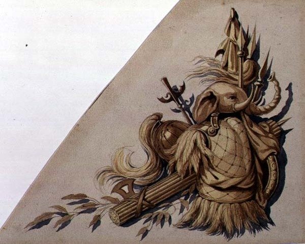 Neo-Classical Trophies of Arms: India, c.1825 (aguarela sobre papel) de School Russian