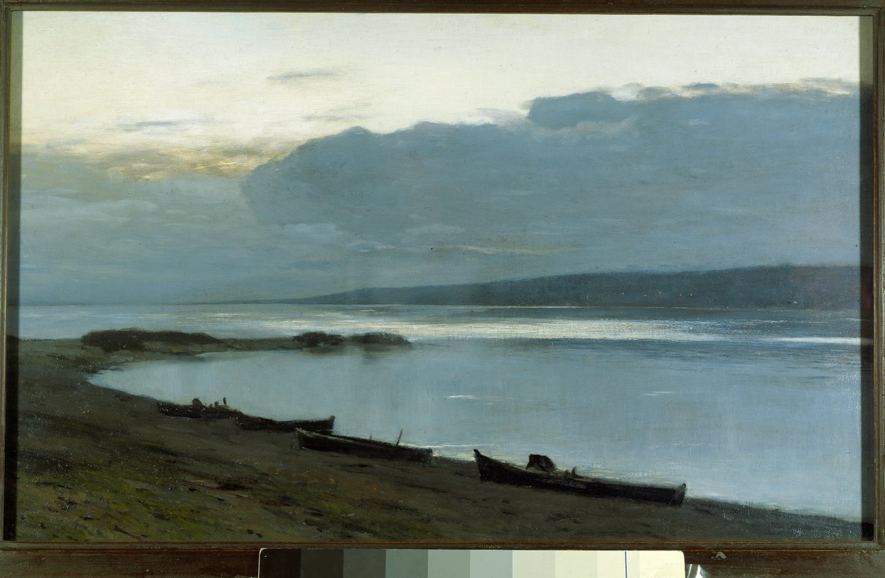 Uma noite no Volga. Pintura anónima. de School Russian
