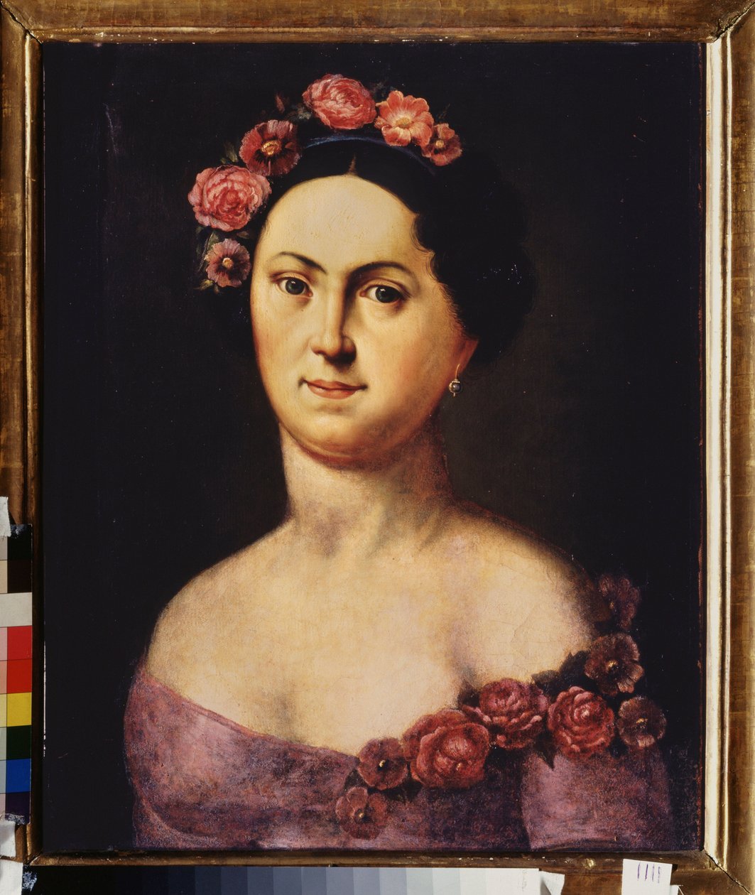 Retrato da bailarina Avdotia Istomina (1799-1848), como Flora. Pintura anónima, óleo sobre tela, ca. 1830. Arte russa de School Russian