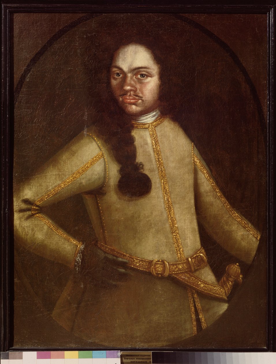 Retrato de um homem de uniforme dos recrutas do regimento de Pierre I (1672-1725). Pintura anônima, óleo sobre tela, início do século XVIII. arte russa. Museu Estadual de Cerâmica e Fazenda do Séc. XVIII. Kuskovo, Moscou. de School Russian