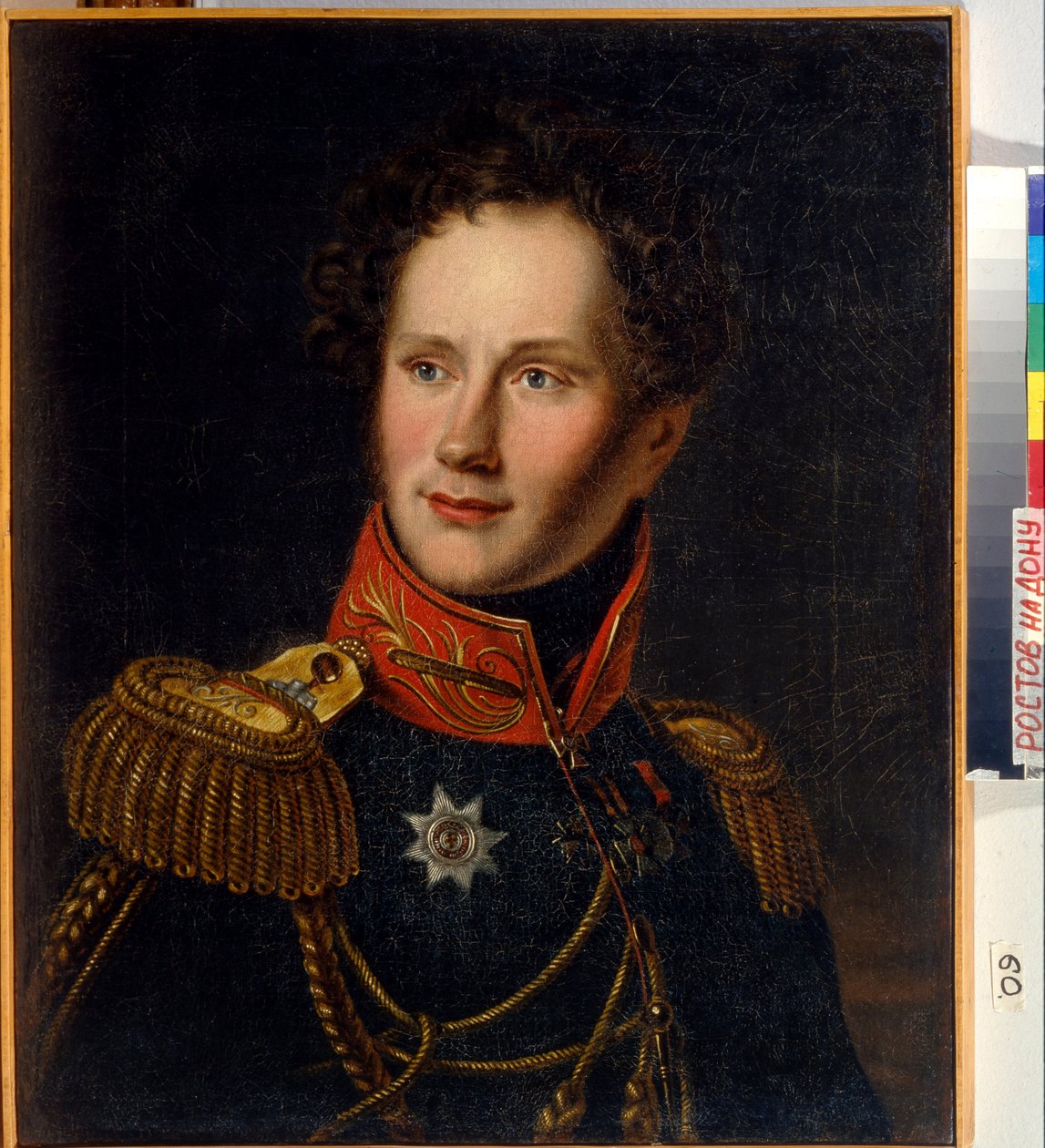 Retrato do Conde Alexei Fyodorovich Orlov (1787-1862). (Alexey Fyodorovich Orlov), conde então príncipe, soldado e diplomata russo. Pintura anônima, óleo sobre tela, por volta de 1810. Arte russa de School Russian