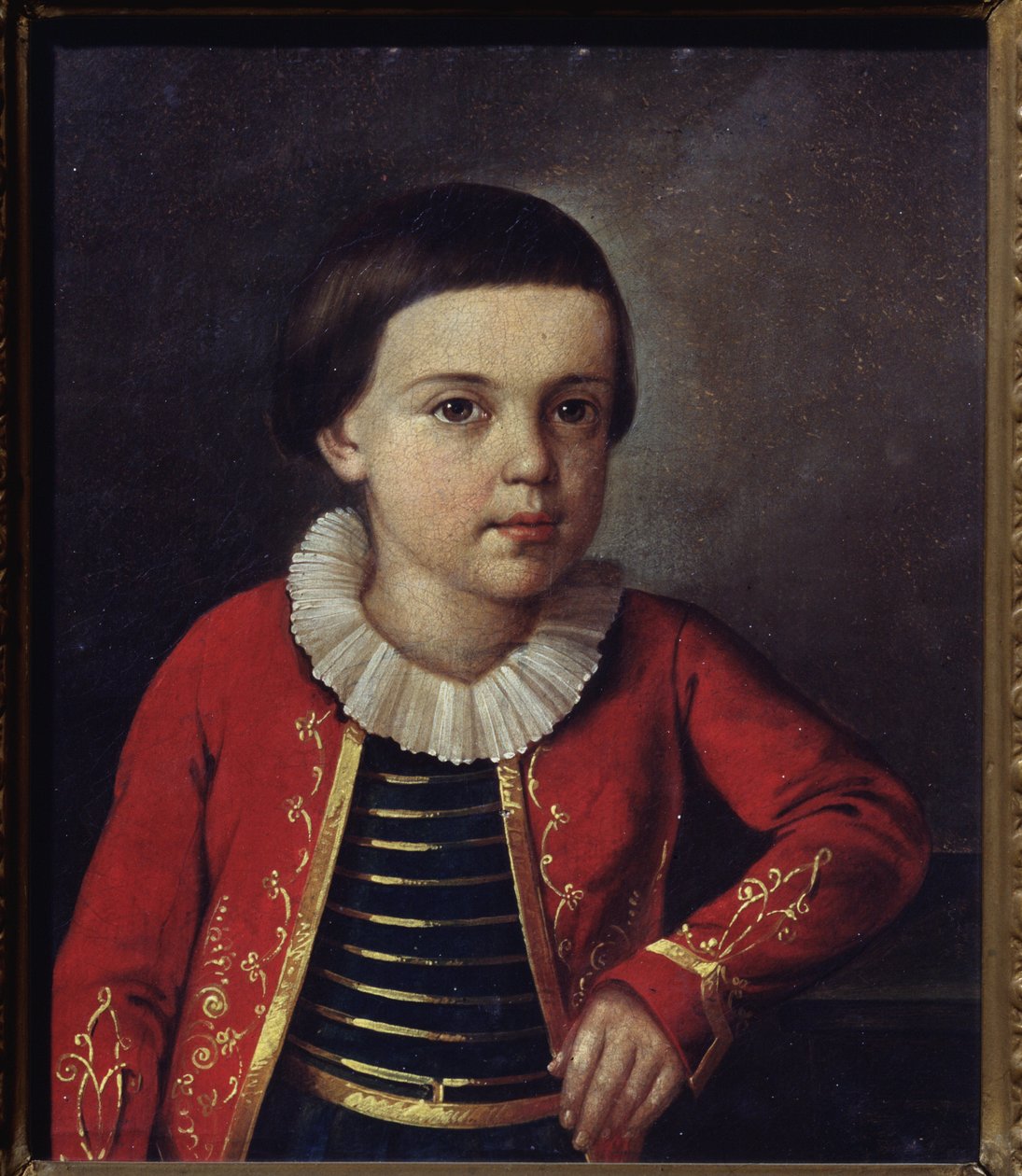 Retrato do poeta Mikhail Lermontov (1814-1841), quando criança. Pintura de um mestre russo, óleo sobre tela de School Russian