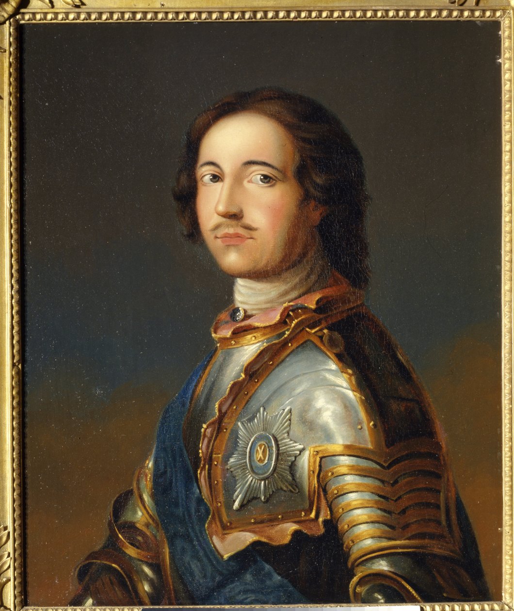 Retrato do Imperador Pedro I, o Grande da Armadura de Cavaleiro de School Russian