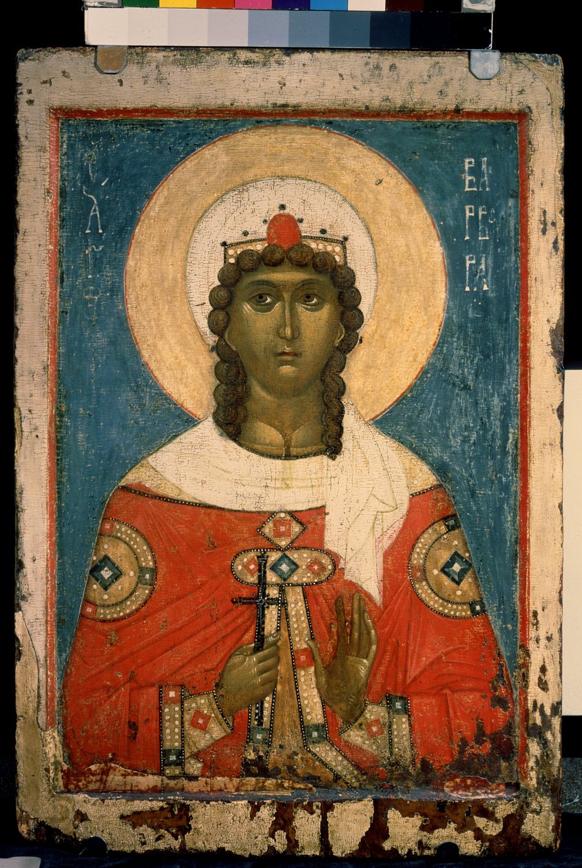 "Representação de Santa Bárbara" ícone russo. Pintura sobre madeira de School Russian