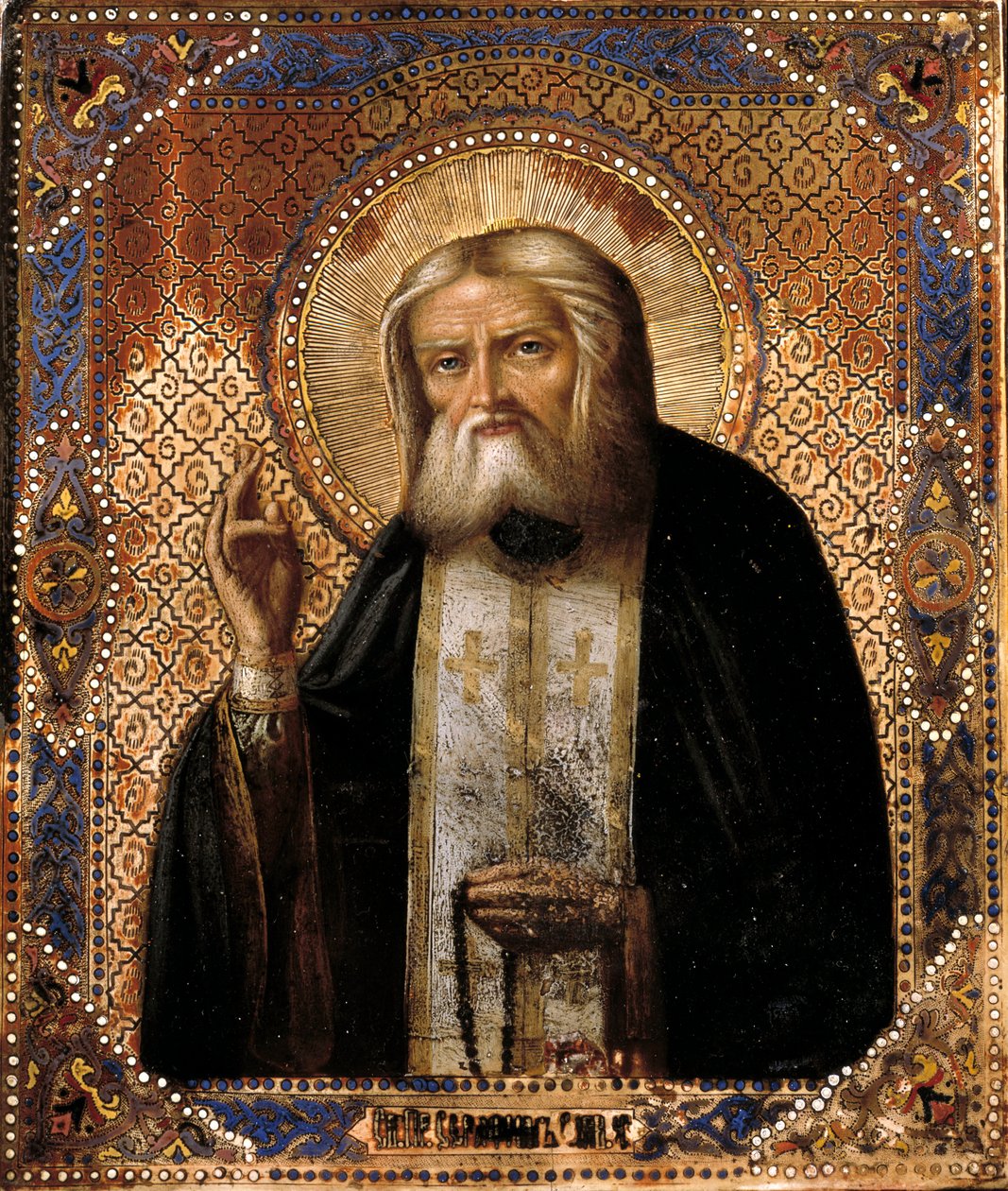 Representação do russo Thaumaturge Seraphim (ou Seraphin) por Sarov (1759-1833) Ícone da escola russa do século XIX. Paris, B.N. de School Russian