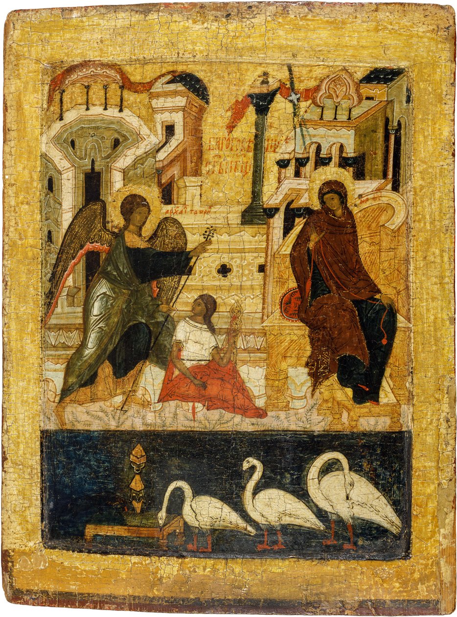 Ícone Russo : A Anunciação. Tempera em painel, meados do século XVI, Museu de História e Arte, Suzdal de School Russian