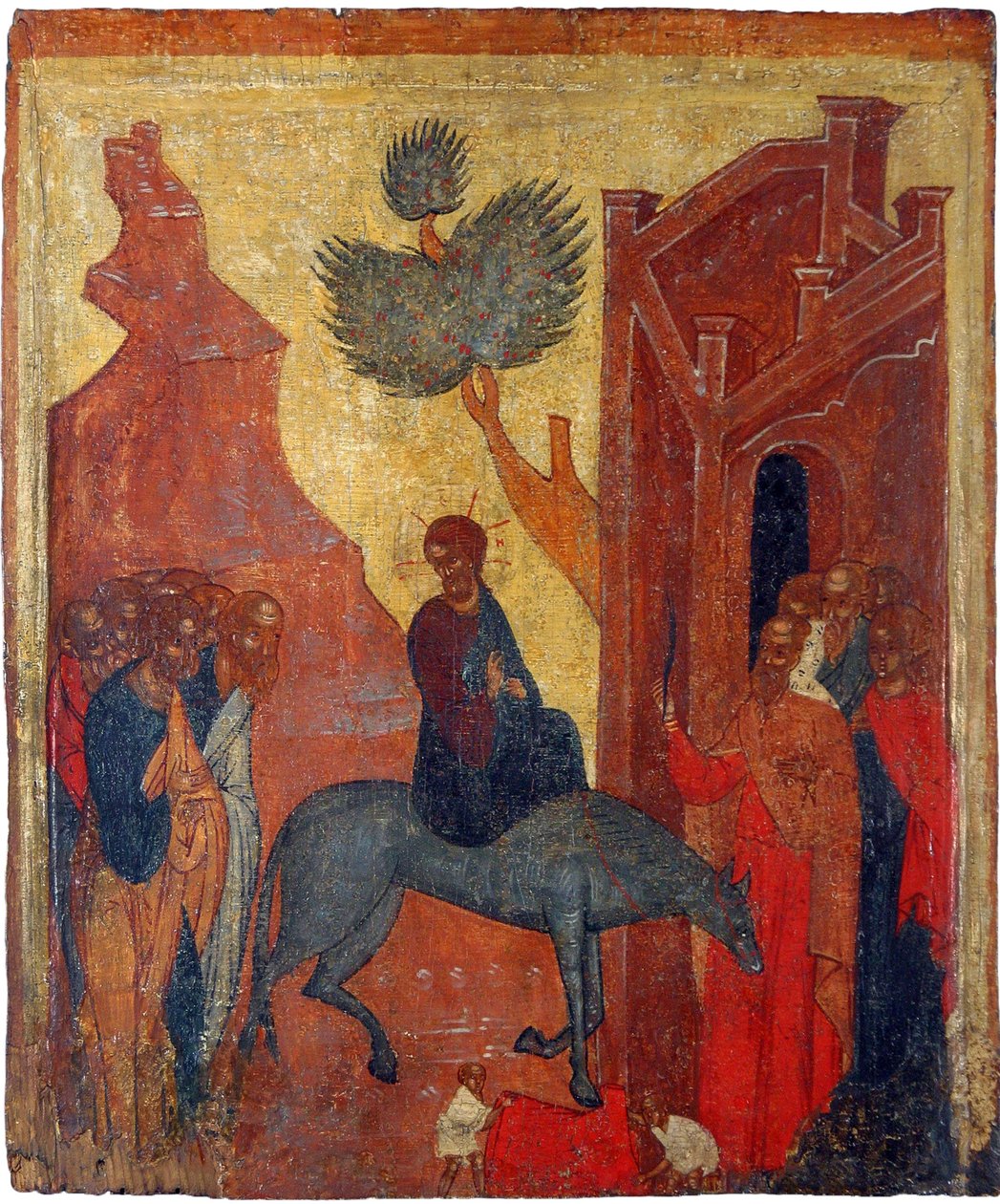 Ícone russo: A Entrada de Cristo em Jerusalém. Tempera em painel, Segunda metade do 15º cen., Museu de História e Arte, Suzdal de School Russian