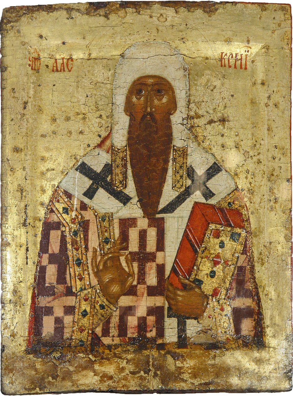 Santo Alexis, metropolita de Moscou (1292-1378) - Ícone russo : São Alexis Metropolit Alexius. Tempera em painel, Segunda metade do 15º cen., Museu de História e Arte, Suzdal de School Russian