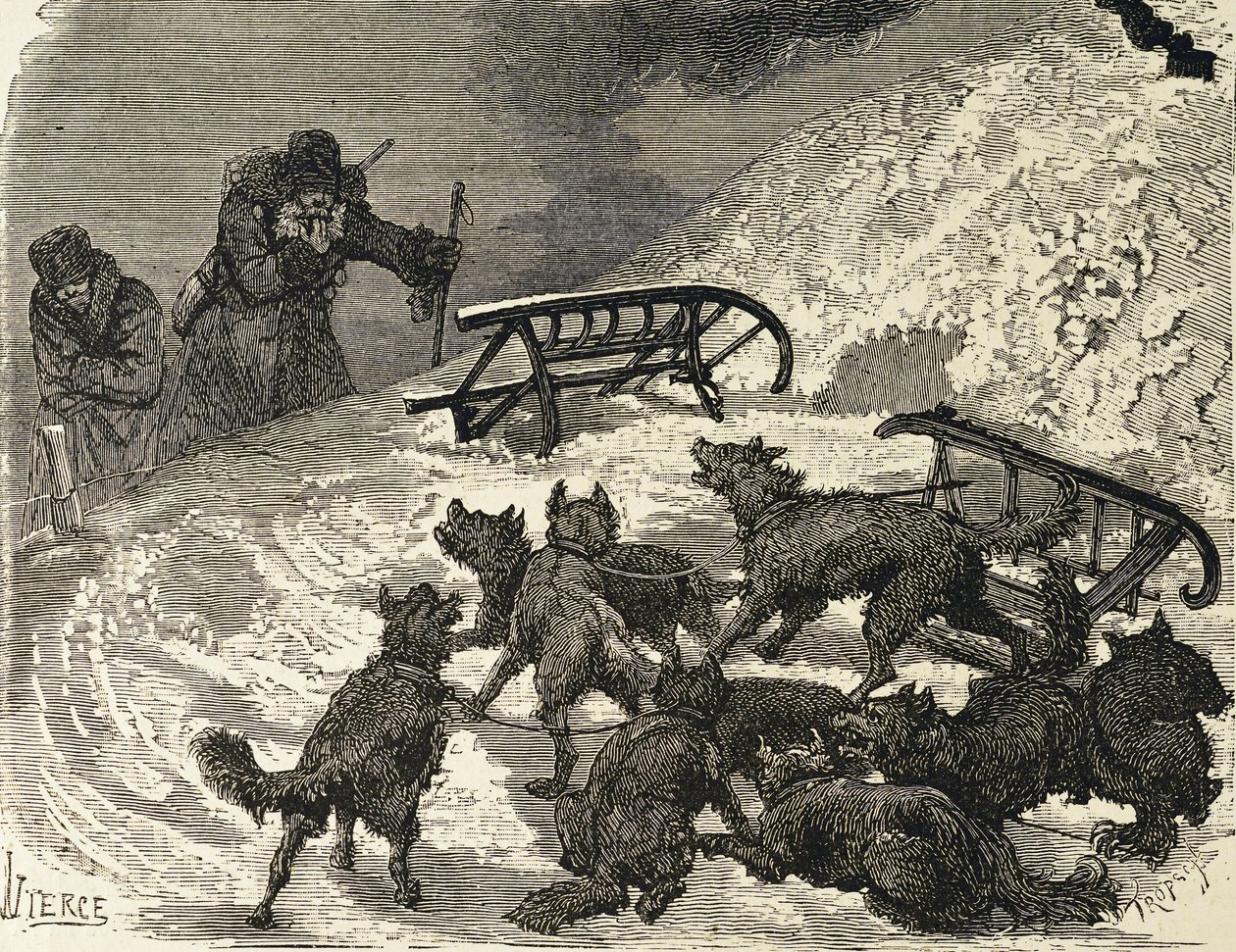 Sibéria. Sleigh overturned, artista russa (Gravura), de School Russian
