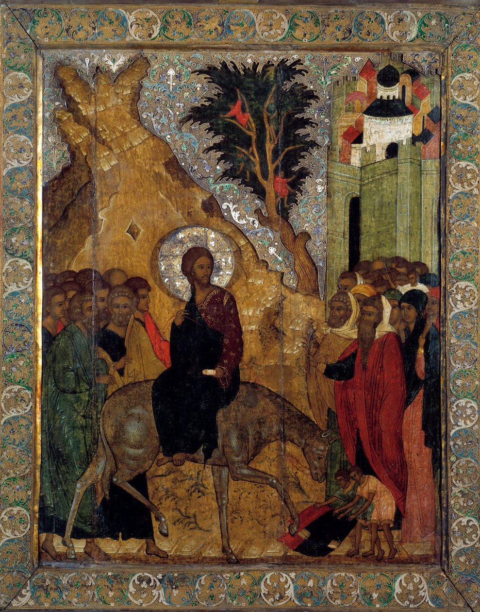 A Inscrição de Cristo em Jerusalém ícone russo de 1560. Moscovo, Museus Kremlin. de School Russian