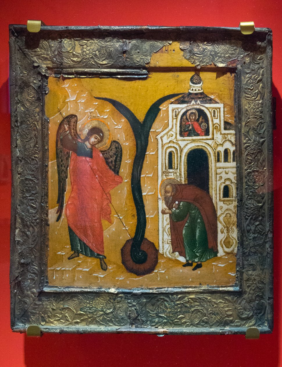 "O Milagre do Arcanjo Miguel em Chonae" Século XVII (têmpera sobre madeira) de School Russian