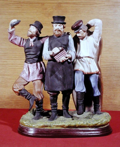 Três Moujiks bêbados, feitos pela Gardner Factory, Moscou, c.1860-70 (porcelana) de School Russian