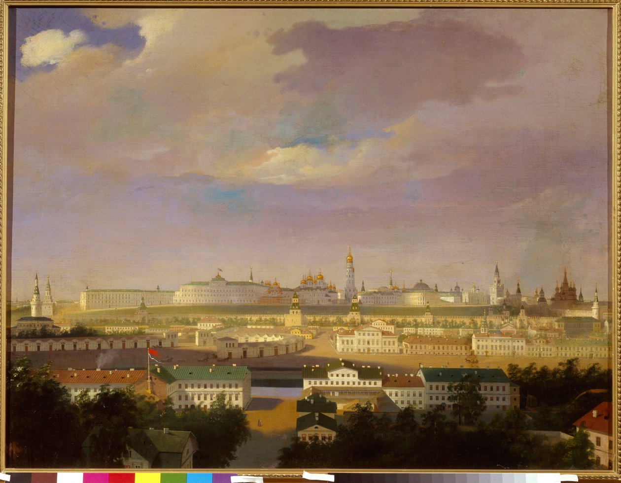 Vista do Kremlin de Moscou da Praça de Marte (Bolotnaya). Pintura anônima, óleo sobre tela, meados do século XIX. Arte russa, neoclassicismo. Museu de História do Estado, Moscou. de School Russian