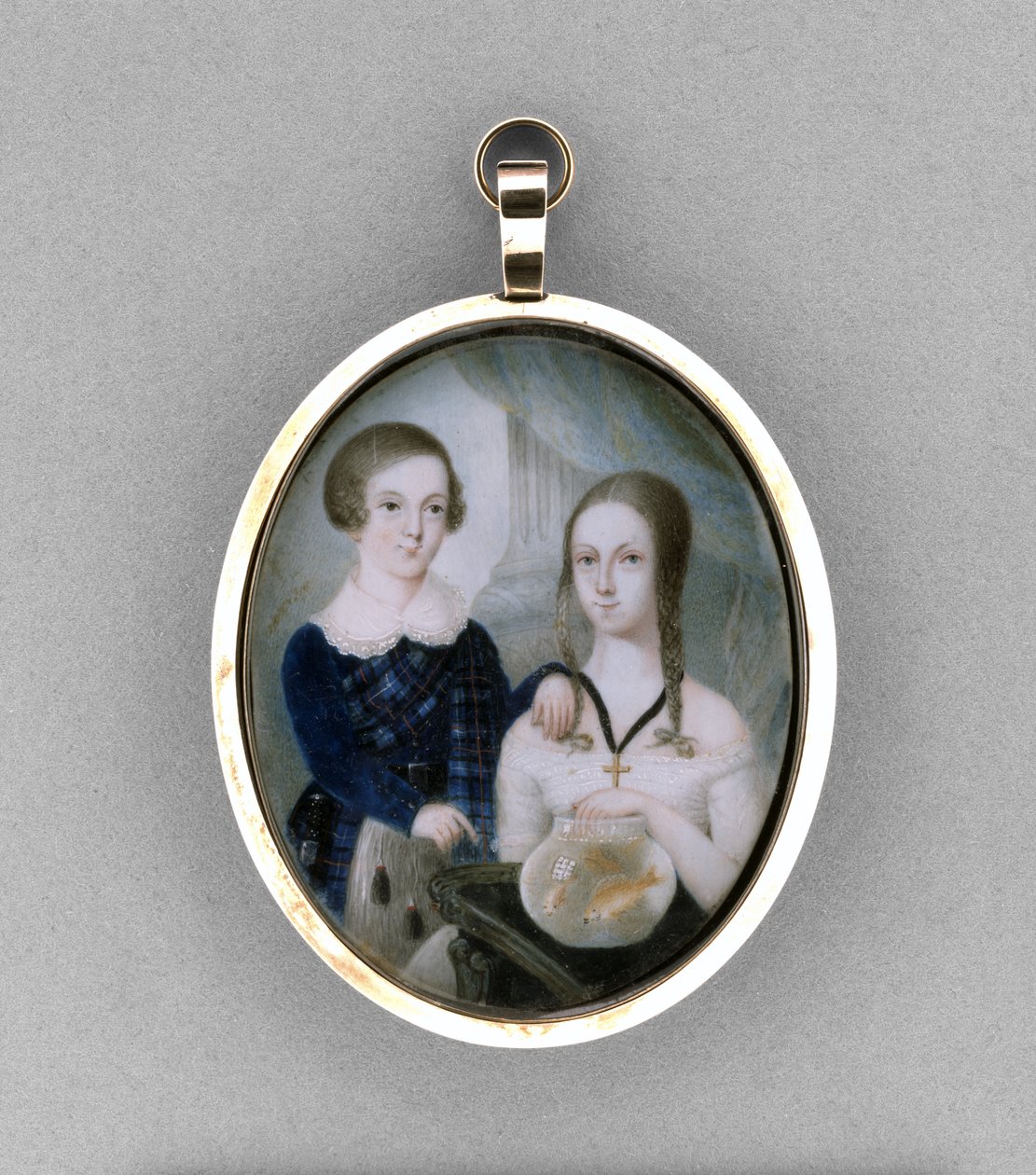 Retrato de um irmão e uma irmã, c.1840 (aquarela sobre marfim de Scottish School