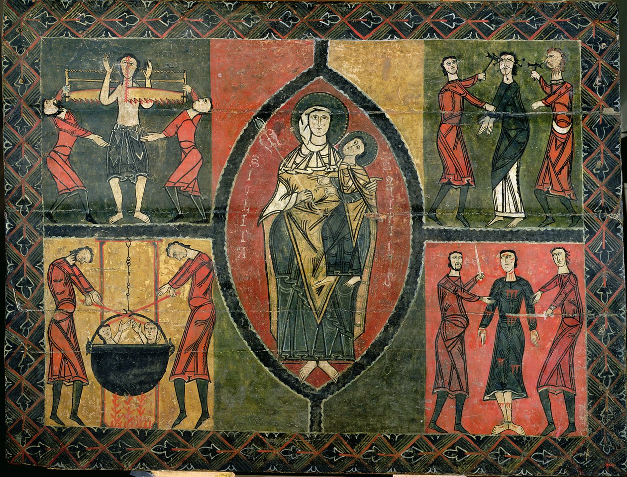 Altar representando São Quirze e Santa Julita com quatro cenas de martírio de santos, Igreja de São Quirze e Santa Julita, Durro (têmpera sobre painel) de School Spanish