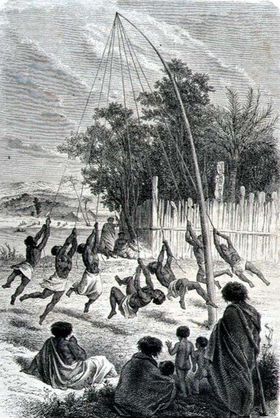 Guerreiros Maoris Tocando em um Swing, ilustração de 